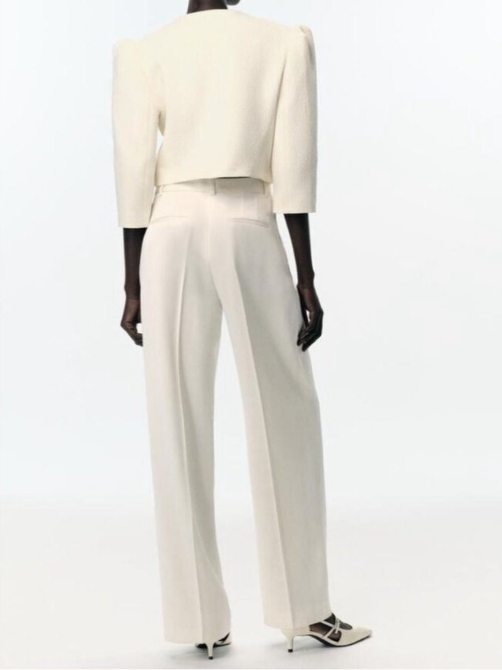 ZARA High Waist Satin Ivory Pleated Straight Leg Trousers Pants sz Medium - Picture 6 of 8